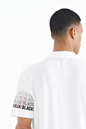 Beyaz Kol Baskı Detaylı Polo Yaka Standart Form Erkek T-shirt - 88240 | L