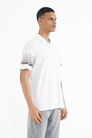 Beyaz Kol Baskı Detaylı Polo Yaka Standart Form Erkek T-shirt - 88240 | L