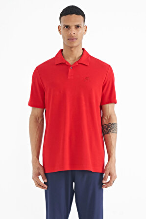 Kırmızı Polo Yaka Logo Nakışlı Standart Form Erkek T-shirt - 88237 | L