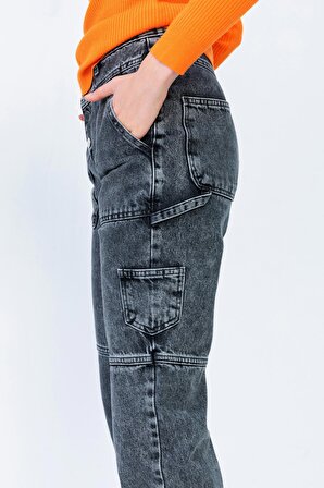 PARX Siyah Cep Detaylı, Yüksek Bel Düz Paça Pantolon | 36