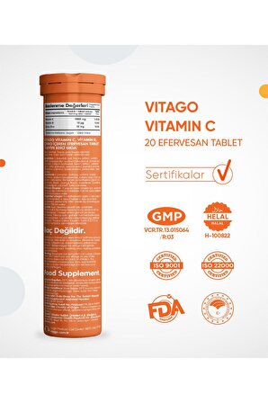 C Vitamini 1000 mg + Vitamin D + Çinko İçeren 20'li Efervesan Tablet