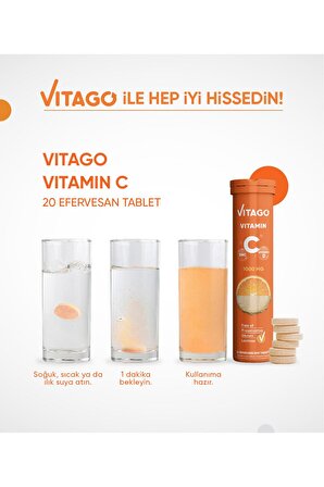 C Vitamini 1000 mg + Vitamin D + Çinko İçeren 20'li Efervesan Tablet