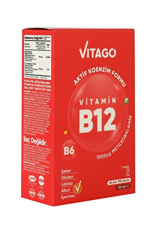 B12 Metilkobalamin Vitamini İçeren 10 ml Sprey