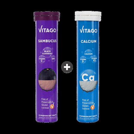 2'li Paket-Vitago Sambucus+Kalsiyum,20'li Efervesan Tablet