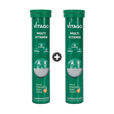 2'li-Vitago Multivitamin, Multimineral 20'li Efervesan Tablet