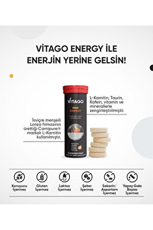 Energy L-Karnitin, Taurin, Kafein İçeren 10 Efervesan Tablet