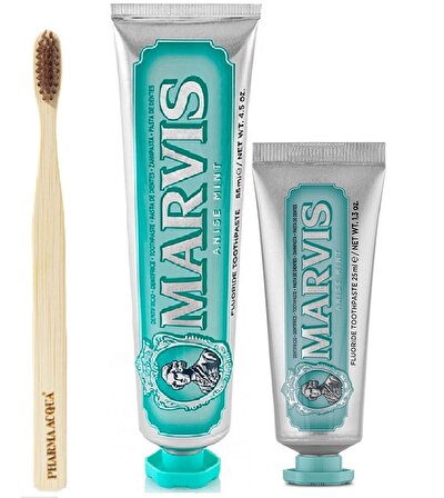 Marvis Anise Mint Anason & Nane Aromalı Beyazlatma Doğal Diş Macunu 85 ml & Diş Macunu 25 ml ve Diş Fırçası 