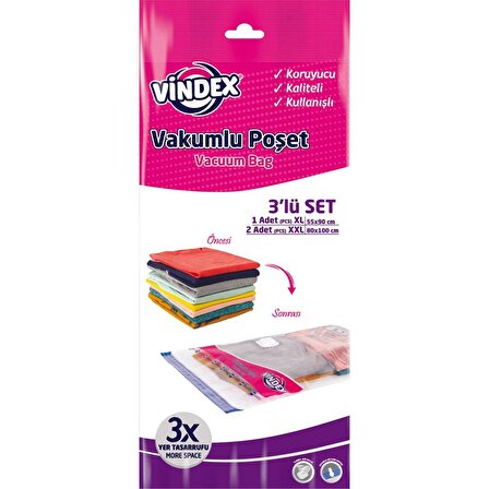 Vindex Vakumlu Poşet 3lü (1XL(55X90)-2XXL