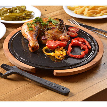 Lava Döküm Ahşap ve Döküm Demir Hot Plate Servis Tahtası. Çap(Ø)29cm.