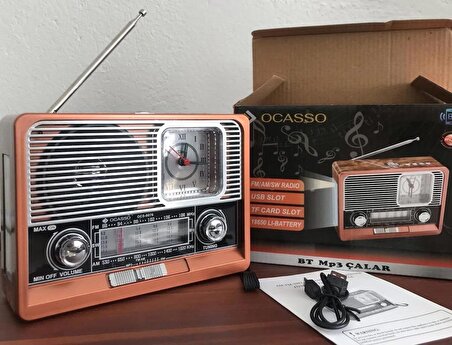 ENFAGO-Ocasso OCS-0076 Fm USB Tf Kart Bluetooht Şarjlı Saatli Fenerli Nostaljik Radyo