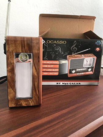 ENFAGO-Ocasso OCS-0076 Fm USB Tf Kart Bluetooht Şarjlı Saatli Fenerli Nostaljik Radyo