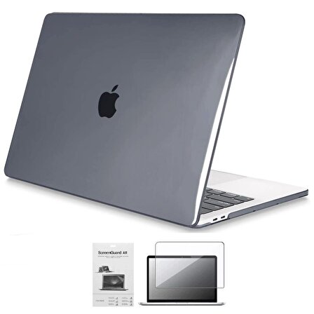 Apple 13" Macbook Pro A2338 M1 Kristal Gri Kılıf Koruyucu + Ekran Filmi