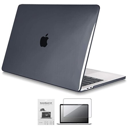 Apple 13" Macbook Pro A2338 M1 Kristal Siyah Kılıf Koruyucu + Ekran Filmi