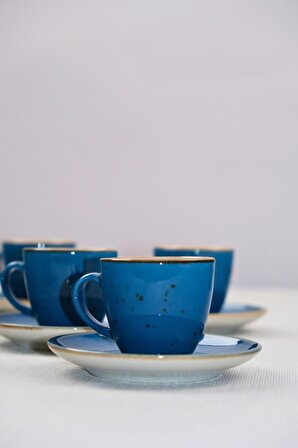 Tulü Porselen Luna Mavi Kahve Fincan Takımı 80cc 6 Kişilik 12 Parça