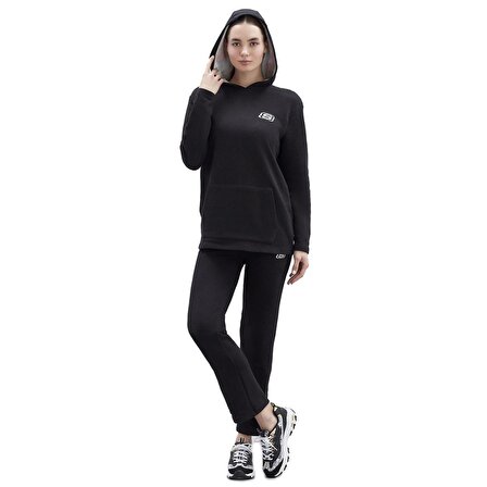 Skechers S221112-001 W Terry Fleece Print Detailed Oversize Hoodie Kadın Sweatshirt