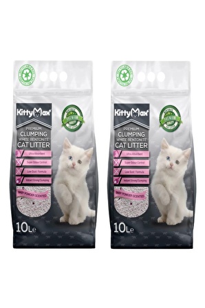 KittyMax Bebek Pudra Kokulu İnce Taneli Kedi Kumu 10 lt x 2 Adet 