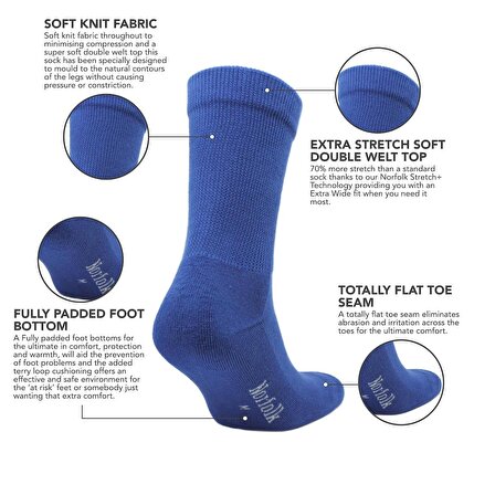 RIO Stretch+ Teknolojili Yastıklamalı Ekstra Geniş Pamuklu Rahat Çorap 2'li Paket