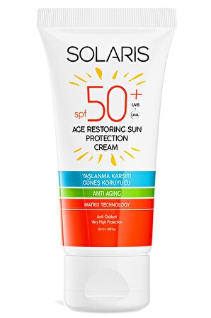 Solaris Age Restoring Sun Protection 50+ Faktör Yaşlanma Karşıtı Tüm Cilt Tipleri İçin Renksiz Yüz Güneş Koruyucu Krem 50 ml
