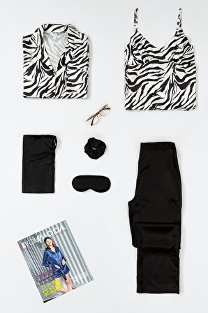 6'lı Zebra Hem İçerde Hem Dışarıda Siyah Pijama Takımı