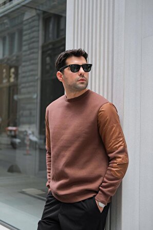 Kapitone Cep Detaylı Kahve Sweatshirt