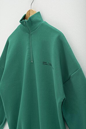 Fermuarlı Yeşil Sweatshirt