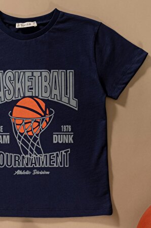 Basketboll Baskılı Lacivert Tshirt Şort Takım