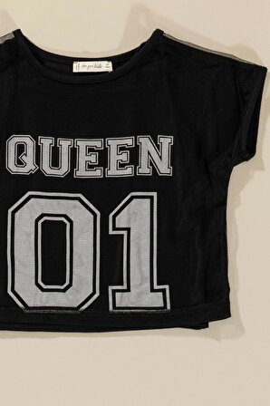 3'lü Queen Baskılı Tshirt Atlet Tayt Siyah Takım