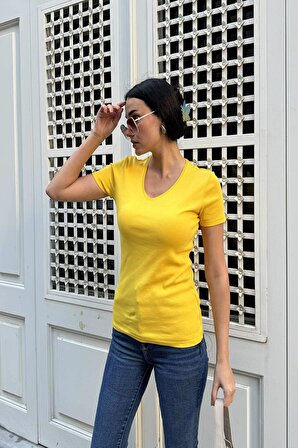 2'li Pamuk Uzun Kol Pembe ve Kısa Kol Sarı Tshirt