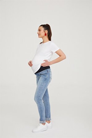 Hamile Jean Likralı Denim Pantolon Slim Fit Açık Mavi 1014 36-AÇIK MAVİ