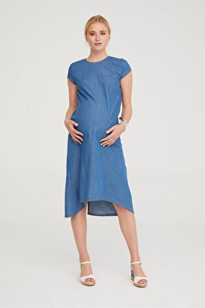 Hamile Denim Koyu Mavi Elbise 1050 M-KOYU MAVİ