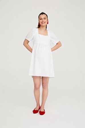 Vavien Kısa Cepsiz Normal Hamile Beyaz Kadın Elbise
