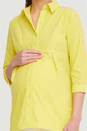 Vavien Cepsiz Normal Hamile Sarı Kadın Gömlek