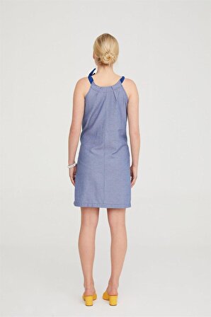 Vavien VAV1070-0002 Cepsiz Normal Mavi Kısa Kadın Hamile Elbise