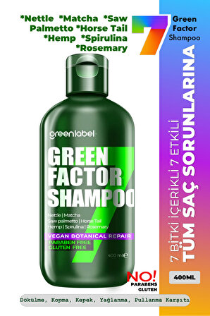 Green Factor 7 Bitkili Vegan Parabensiz Glutensiz Onarıcı Ve Yoğun Bakım Şampuanı 400ml.