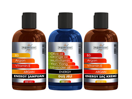 Dökülme Kartışı Energy Şampuan + Energy Saç Kremi + Energy Duş Jeli Üçlü Set 1500 ml.