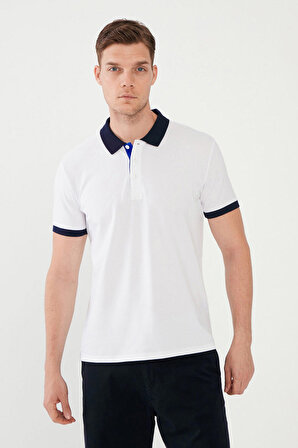 Mcl Erkek Polo Yaka Pamuklu Slim Fit T-Shirt 26893 Beyaz