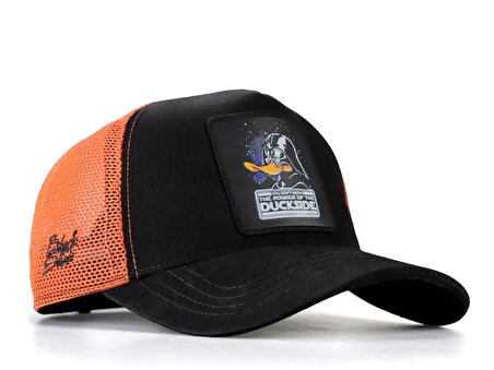 BlackBörk V1 Trucker Duckside - 1 Kod Logolu Unisex Siyah-Turuncu Şapka (Cap)