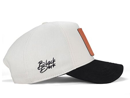 BlackBörk V1 Baseball E Harf - 3 Kod Logolu Unisex Bej-Siyah Siperli Şapka (Cap)