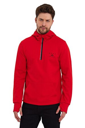 Rush Run Erkek Antrenman Kanguru Cepli Fermuarlı Kapüşon Yaka  Spor Sweatshirt