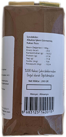 Doğal Ham Kakao Tozu 400gr (2 Paket*200gr)
