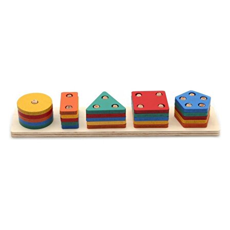 Hamaha Wooden Toys Doğal Ahşap Eğitici Oyuncak Dikdörtgen 5'li Sütun Geometrik Şekil