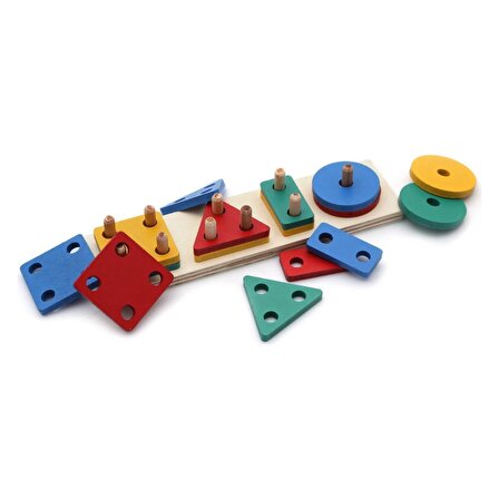 Hamaha Wooden Toys Doğal Ahşap Eğitici Oyuncak Dikdörtgen 4'lü Sütun Geometrik Şekil