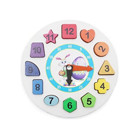 Hamaha Ahşap Eğitici Oyuncak Tavşan Geometrik Bul Tak Renkli Saat