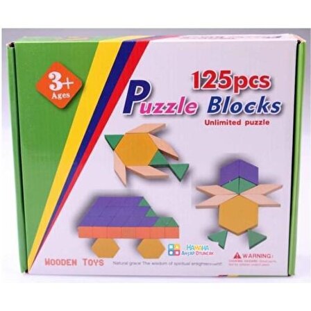 Hamaha Wooden Toys 125 Parça Ahşap Eğitici Tangram Puzzle Blok Seti