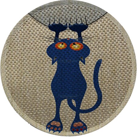 Glipet Desenli Çift Taraflı Kedi Tırmalama Paspası  Yuvarlak Blue cat 36*36 cm