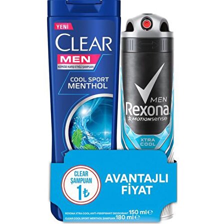 Rexona Xtra Cool Antiperspirant Leke Yapmayan Erkek Sprey Deodorant 150 ml + Clear Şampuan 180 ml
