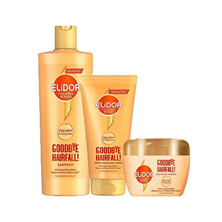 Elidor Collagen Blends Şampuan 350ml Saç Bakım Kremi 170ml Saç Bakım Maskesi 160ml Saç Dökülme Karşıtı 3lü Set