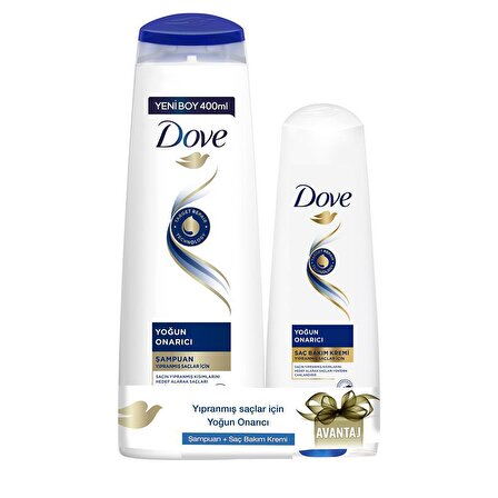 Dove Saç Bakım Şampuanı Yoğun Onarıcı Yıpranmış Saçlar Için 400ML + Saç Bakım Kremi 200ML