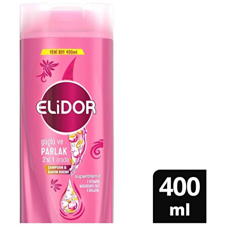 Elidor Superblend 2'si 1 Arada Şampuan ve Saç Bakım Kremi Güçlü ve Parlak E Vitamini Makademya Yağı Kolajen 400 ml