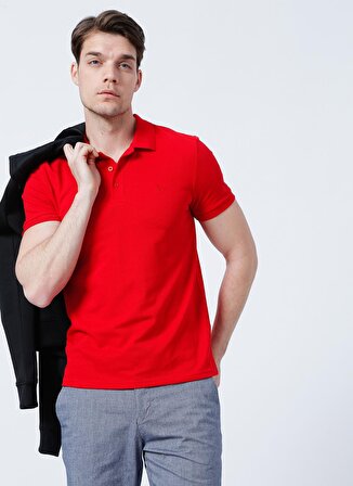 Fabrika Polo Yaka Düz Kırmızı Erkek T-Shirt BORAMIR-Y